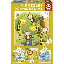 Educa 12+16+20+25 Parça Wild Animals 4 lü Çocuk Puzzle