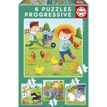Educa 17145 - 6+9+12+16 Çiftlik Hayvanları 4 lü Çocuk Puzzle