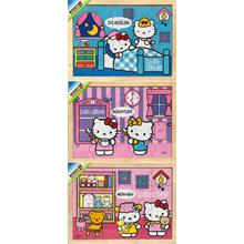 Hello Kitty Zamanları Öğreniyor 3 Adet 20 Parça Ahşap Puzzle Seti