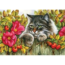 KS Games 1000 Parça Çit Üzerine Kedi ve Çiçekler Puzzle