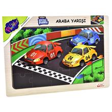 PlayWood 20 Parça Renkli Yarışan Arabalar - Ahşap Eğitici Puzzle