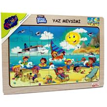 PlayWood Yaz Mevsimi - Çocuklar Plajda 20 Parça Ahşap Eğitici Puzzle