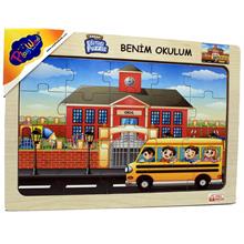 PlayWood 20 Parça Benim Okulum - Okul Servisi Ahşap Eğitici Puzzle