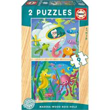 Educa 2x9 Parça Ahşap Deniz Canlıları Puzzle - 17617