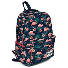 Coral High Üç Gözlü Yeşil-Pembe Flamingo Desenli Okul ve Günlük Sırt Çantası - 15,6 inc Laptop Bölmeli