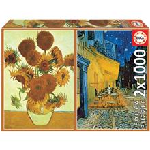 Educa 2x1000 Parça Kafe Terasta Gece ve Ayçiçekleri Puzzle - Vincent Van Gogh