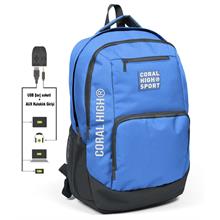 Coral High Sport Mavi-Gri Laptop Bölmeli Sırt Çantası - USB Çıkışlı
