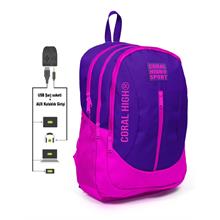 Coral High Sport Pembe-Mor Okul ve Günlük Sırt Çantası - USB ve AUX Çıkışlı