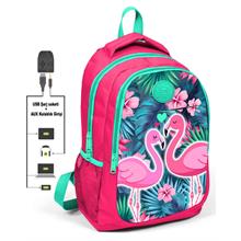 Coral High Kids Flamingolar İlk ve Ortaokul Sırt Çantası - USB ve AUX Çıkışlı