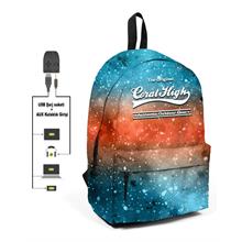 Coral High Galaksi Desenli Sırt Çantası - Okul ve Günlük - USB+AUX Soketli