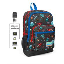 Coral High Kids Dört Gözlü Erkek Çocuk İlkokul Çantası - Gezegen ve Uzay Desenli - USB+AUX Soketli