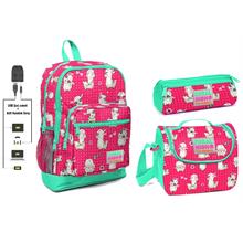Coral High USB ve AUX Çıkışlı Okul Çanta Seti - Kız Çocuk - Lama Desenli