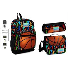 Coral High USB ve AUX Çıkışlı Okul Çanta Seti - Erkek Çocuk - Basketbol Baskılı