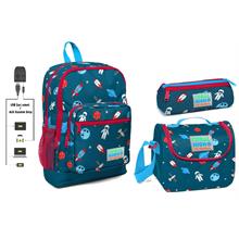 Coral High USB ve AUX Çıkışlı Okul Çanta Seti - Erkek Çocuk - Mavi Astronot Baskılı