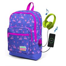 Coral High Kids Lavanta Flamingo Desenli Usb Şarjlı Kulaklık Çıkışlı Okul Sırt Çantası 23276