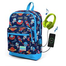 Coral High Kids Lacivert Uzay Desenli Usb Şarjlı Kulaklık Çıkışlı Okul Sırt Çantası 23280