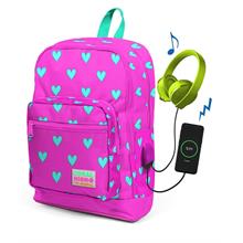 Coral High Kids Pembe Kalp Desenli Usb Şarjlı Kulaklık Çıkışlı Okul Sırt Çantası 23277