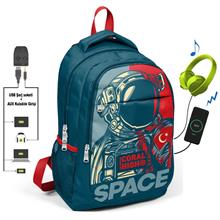 Coral High Astronot İlk ve Ortaokul Sırt Çantası - USB ve AUX Çıkışlı - Erkek