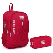 Coral High Sport Kırmızı Okul Çantası ve Kalemlik Seti - USB Soketli