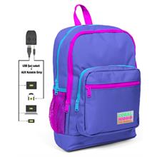 Coral High Pembe-Mor İlkokul ve Günlük Sırt Çantası - Kız Çocuk - USB ve AUX Soketli