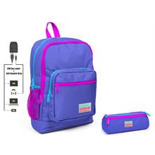 Coral High Mor Renk İlkokul Sırt Çantası ve Kalemlik Seti - Kız Çocuk - USB Soketli