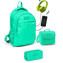 Coral High Kız Çocuk Su Yeşili 3 lü Çanta Takımı - USB Soketli