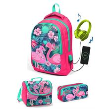 Coral High Kız Çocuk Narçiçeği Flamingo 3 lü Çanta Takımı - USB Soketli