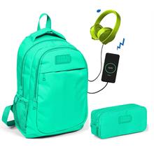 Coral High Su Yeşili Kız Çocuk İlkokul Çantası ve Kalemlik Seti - USB Soketli