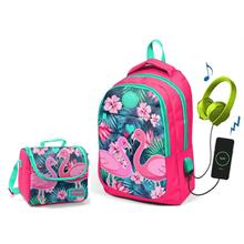 Coral High Narçiçeği Flamingo Okul ve Beslenme Çantası - Kız Çocuk  - USB Soketli