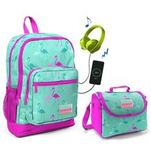 Coral High Yeşil Flamingo Okul Çantası ve Beslenme Çantası Seti - Kız Çocuk - USB Soketli