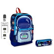 Coral High Mavi Astronot Baskılı İlkokul Sırt Çantası ve Kalemlik Seti - Erkek Çocuk - USB Soketli