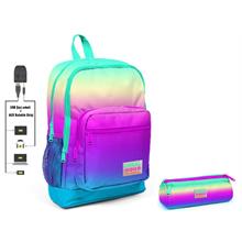 Coral High Rengarenk Baskılı İlkokul Sırt Çantası ve Kalemlik Seti - Kız Çocuk - USB Soketli