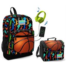 Coral High Basketbol Baskılı Okul Çantası ve Beslenme Çantası Seti - Erkek Çocuk - USB Soketli