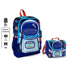 Coral High Mavi Astronot Baskılı Okul Çantası ve Beslenme Çantası Seti - Erkek Çocuk - USB Soketli