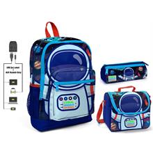 Coral High Mavi Astronot Baskılı Erkek Çocuk İlkokul Çanta Seti - USB Çıkışlı