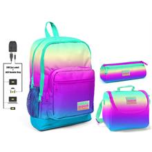 Coral High Rengarenk Baskılı Kız Çocuk İlkokul Çanta Seti - USB Çıkışlı