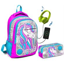 Coral High Kız Çocuk Unicorn İlkokul Çantası ve Kalemlik Seti - USB Çıkışlı