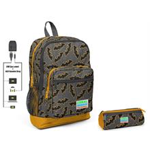 Coral High Yarasa Baskılı İlkokul Sırt Çantası ve Kalemlik Seti - Erkek Çocuk - USB Soketli