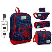 Coral High Örümcek Baskılı Erkek Çocuk İlkokul 5 li Çanta Seti - USB Soketli