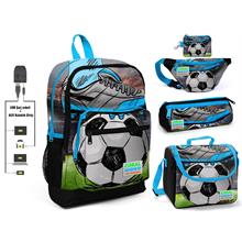 Coral High Futbol Baskılı Erkek Çocuk İlkokul 5 li Çanta Seti - USB Soketli