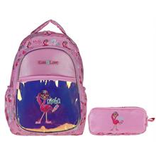 Kaukko Kids&Love Pembe Flamingo İlkokul Çanta ve Kalemlik Seti - Kız Çocuk - Parlak