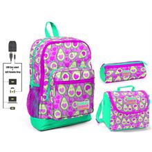 Coral High Pembe Avakado Baskılı Kız Çocuk İlkokul Çanta Seti - USB Çıkışlı