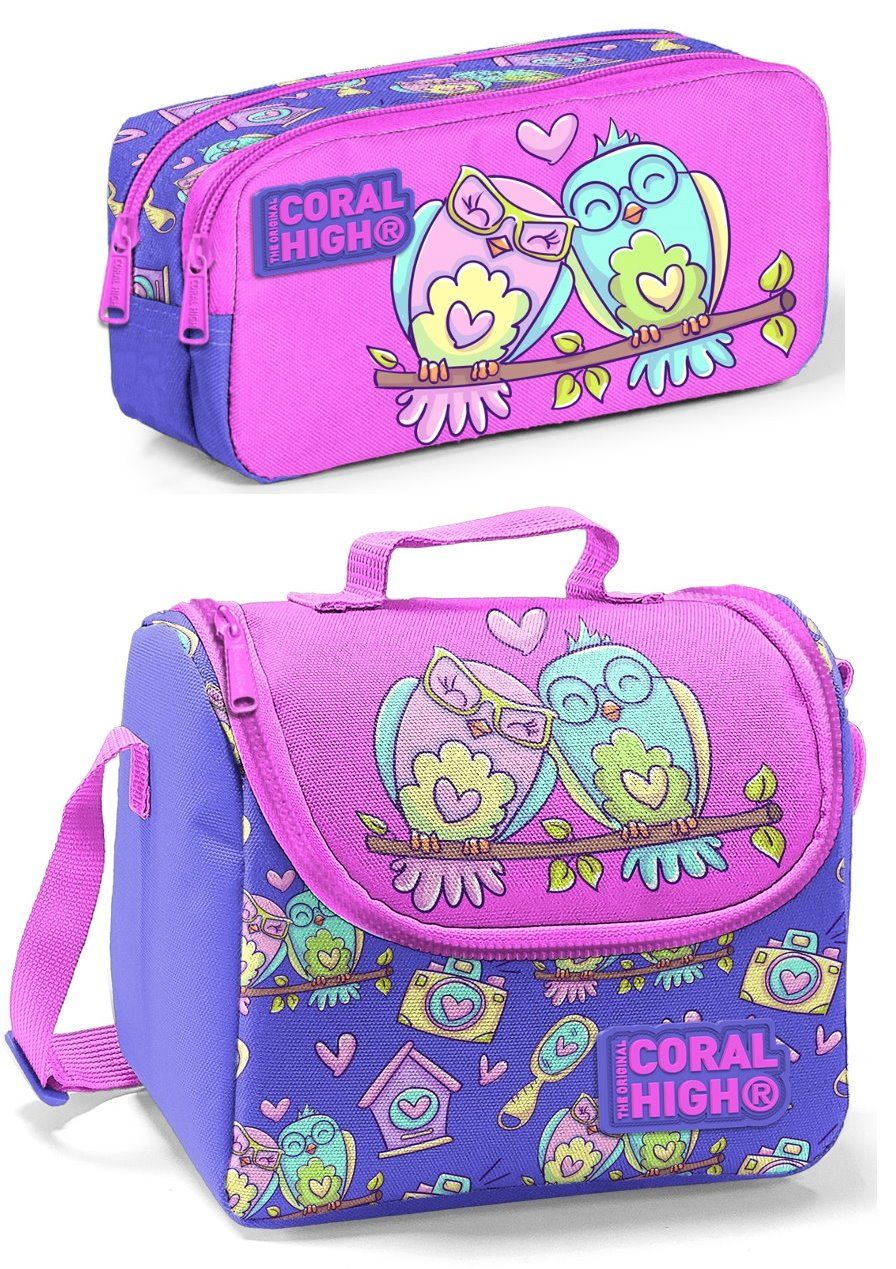 Coral High Beslenme Çantası ve Kalemlik Takım - Baykuş - Kız Çocuk