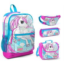 Coral High Pembe-Mavi Unicorn Baskılı Kız Çocuk 4 lü İlkokul Çanta Seti