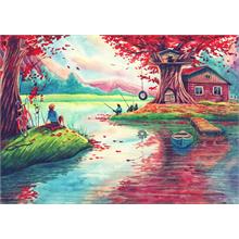 CarettaPuzzle® Kırmızı Ağaçlı Kasaba 1000 Parça Puzzle