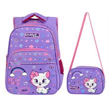 WaddellBag Kız Çocuk Mor Little Kitty İlkokul Sırt Çantası Tatlı Kedi Okul Çantası