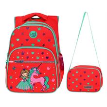 WaddellBag Kız Çocuk Kırmızı Unicorn İlkokul Sırt Çanta Seti WDL Kids