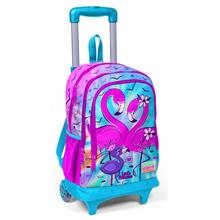 Coral High Işıklı Tekerlekli Flamingo Çekçek Okul ve Seyahat Çantası Kız Çocuk Mavi Pembe