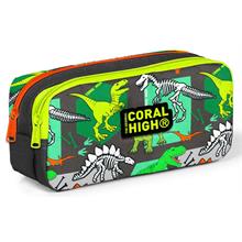 Coral High İki Bölmeli Erkek Çocuk Yeşil Dinazorlar Kalem Çantası Kalemlik