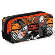 Coral High İki Bölmeli Erkek Çocuk Turuncu Siyah Basketbol Kalem Çantası Kalemlik